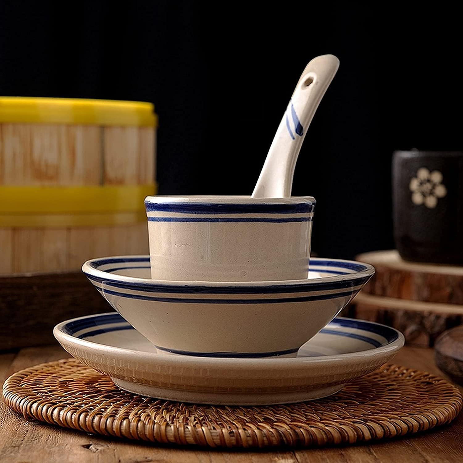 Special Restaurant Dinnerware Set Party Dinner Set Old-Fashioned Four-Piece Bowl, Dish and Plate Porcelain Special Set Restaurant Tableware Ceramic Table Porcelain Dinnerware
