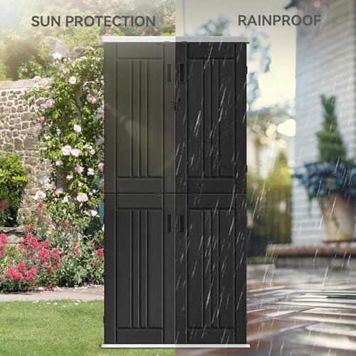YITAHOME Outdoor Storage Cabinet with 2 Shelves, Waterproof Resin Horizontal Tool Shed, Lockable 15 cu. ft. Storage Shed for Patio, Garden, Yard, Dark Gray