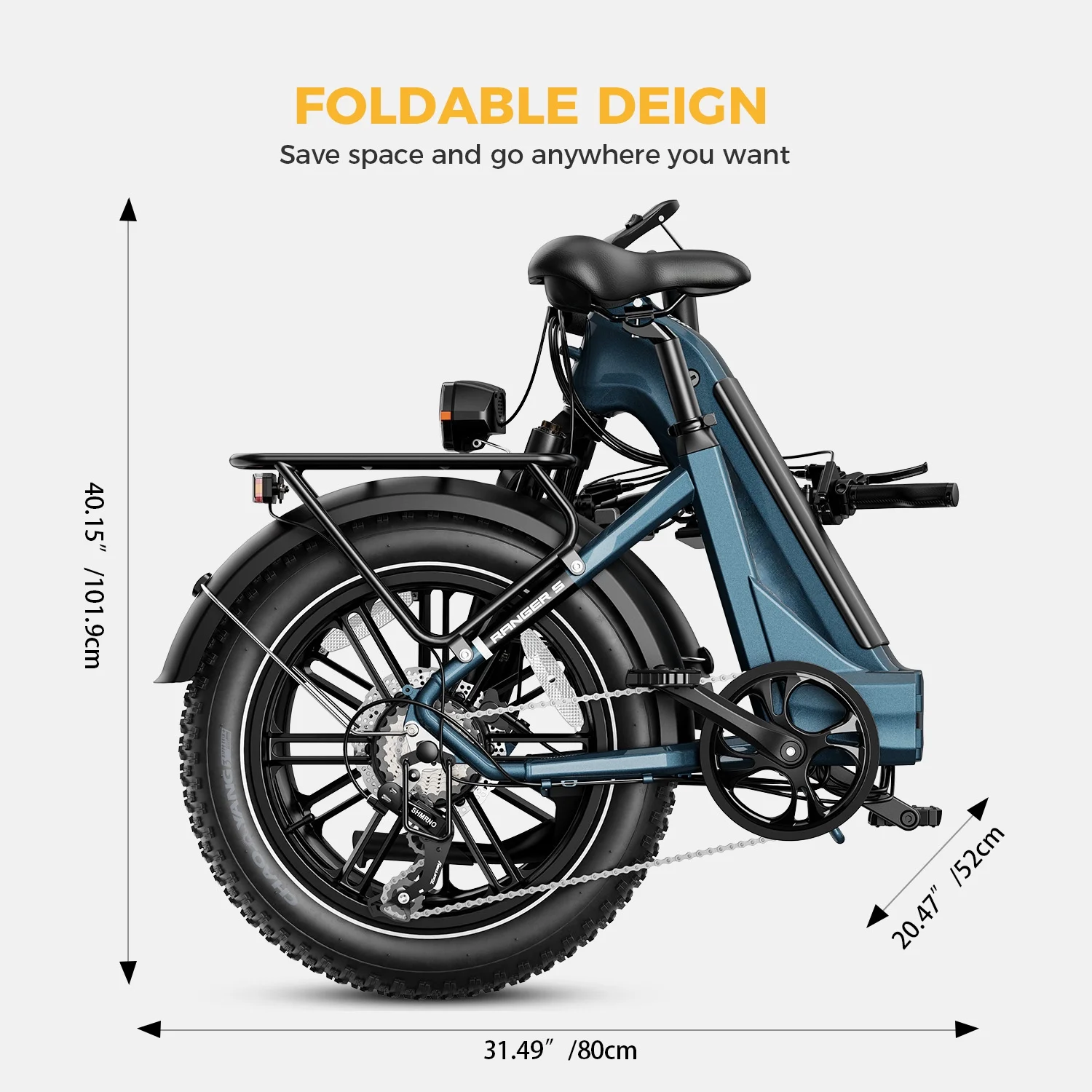 Yoloway Ranger S Folding Electric Bike, Foldable Electric Bicycle with 48V 14.4AH Removable Battery, 20 x 4.0 Fat Tire Step-thru Ebike for Adults, Red