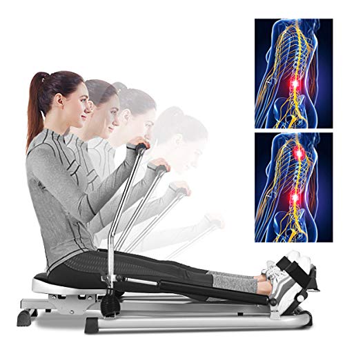 GYMAX Rowing Machine for Home, 265LBS Weight Capacity Hydraulic Rowing Machine with Adjustable Cylinder Resistance up to 110lbs & LCD Monitor, Compact Full Motion Rower for at Home Exercise