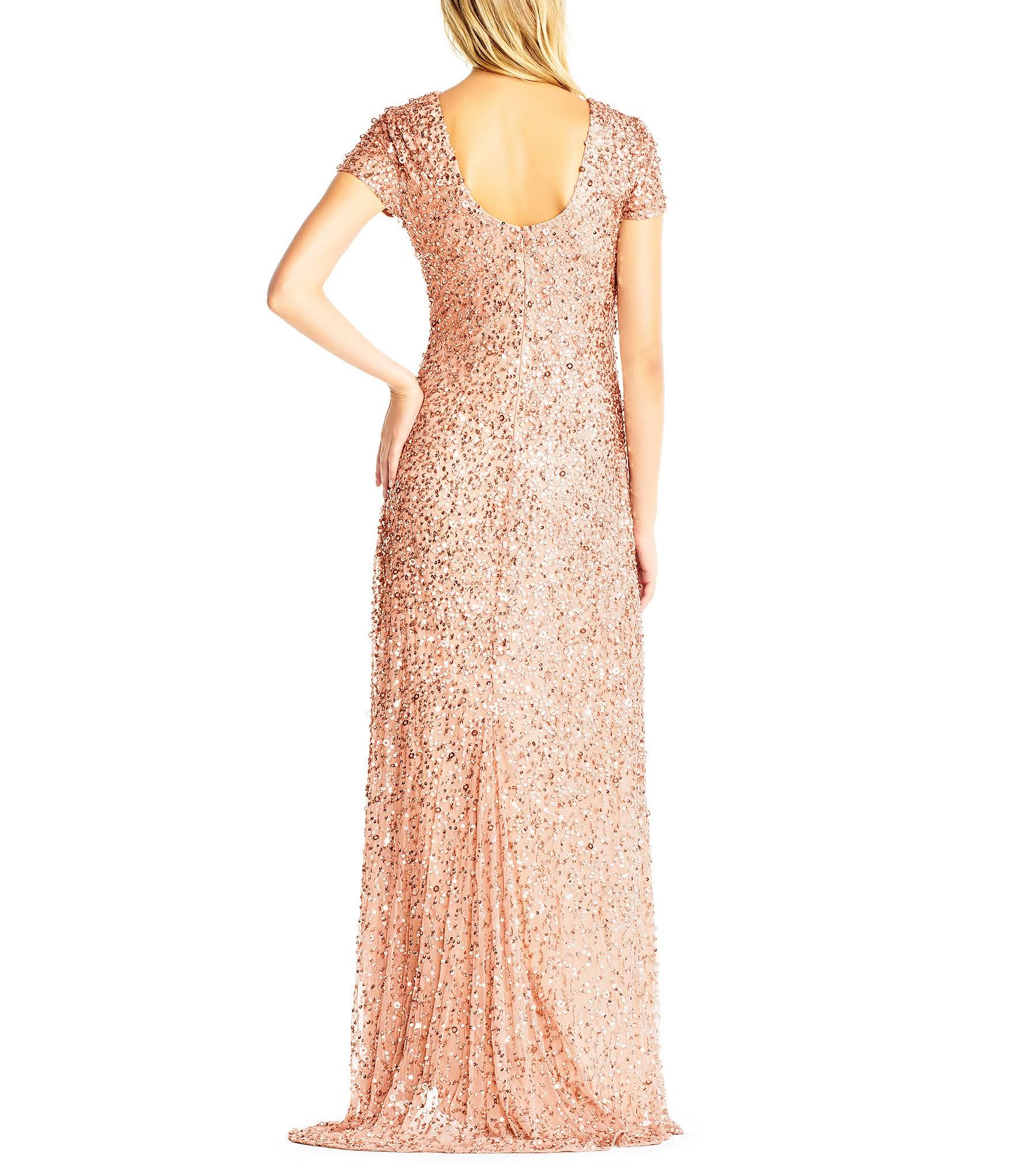 Adrianna Papell Petite Scoop Back Sequin Gown, Navy, Size: 2