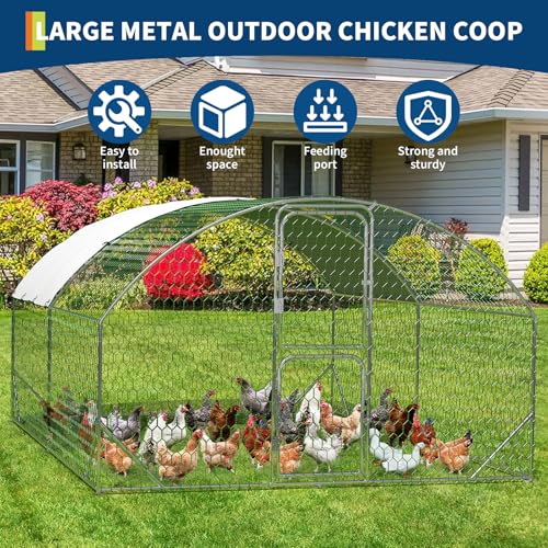 Large Metal Chicken Coop Run, Chicken Run for Yard with Cover, Large Chicken Run, Walk-in Poultry Cage,Chicken Coop for Chickens, 20 Hens, Ducks, Rabbits-9.8'W x 6.5'D x 6.5'H