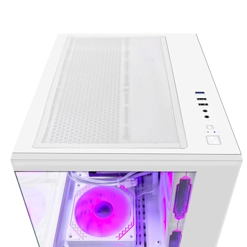 Panorama Gaming PC Desktop - AMD Ryzen 7 5700X 3.4 GHz, RTX 4070 Super 12G, 32GB DDR4 RAM 3200, 1TB M.2 PCIE SSD + 1TB SATA SSD, Windows 11 Pro 64-bit Desktop Computer, White