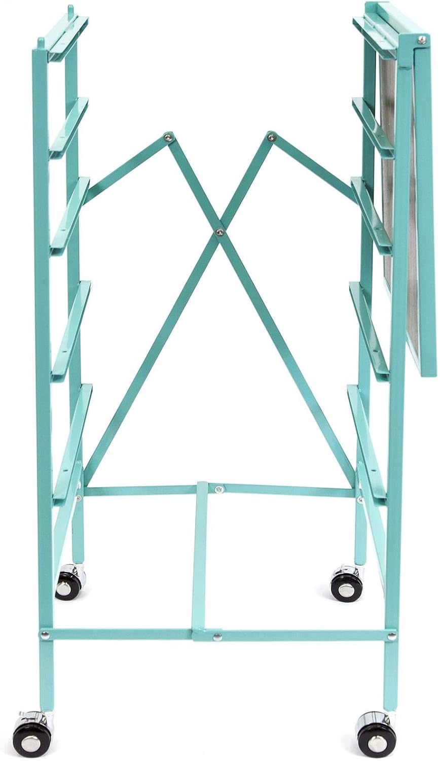Origami Wheeled Folding Steel 5 Drawer Storage Kitchen Cart Wood Top, Turquoise