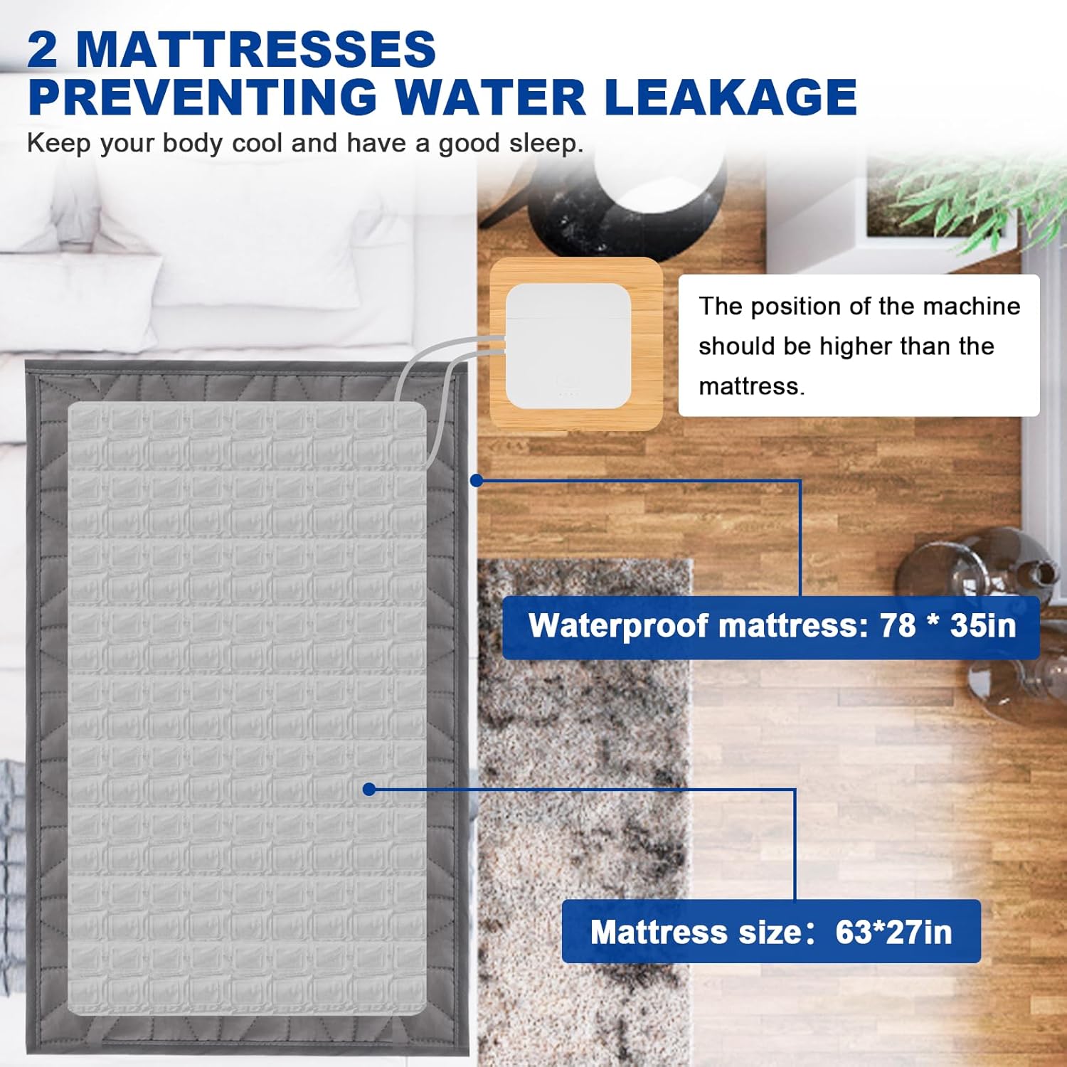 Cooling Mattress Pad Bed Cooling System Night Sweats and Hot Sleepers Relief Cooling Pad,Single Size 63x27in,Matterss 5 Years Warranty