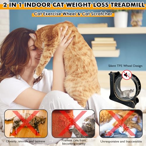 Cat Exercise Wheel for Indoor Cats, Cat Running Wheel with TPE Silent Roller, Cat Treadmill Wheel, Cat Rotating Wheel Weight Loss Device with Replaceable Pads, Nature Wood