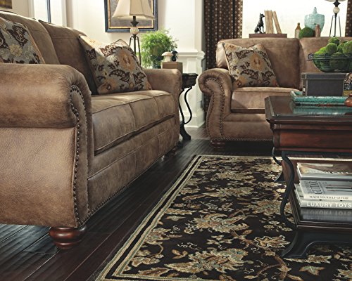 Signature Design by Ashley Olsberg Faux Leather Sofa with Nailhead Trim and 4 Accent Pillows, Gray & Olsberg Faux Leather Manual Rocker Recliner with Nailhead Trim, Gray