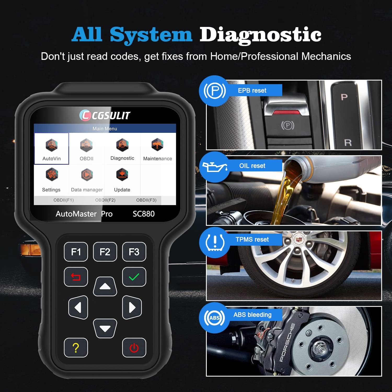 Code Reader Scan Tool for All Cars, CGSULIT SC880 Professional Full System Automotive Scanner Auto Check Fault Code Reader, Vehicle OBD2 Diagnostic Tool with EPB ABS SAS SRS Transmission Reset