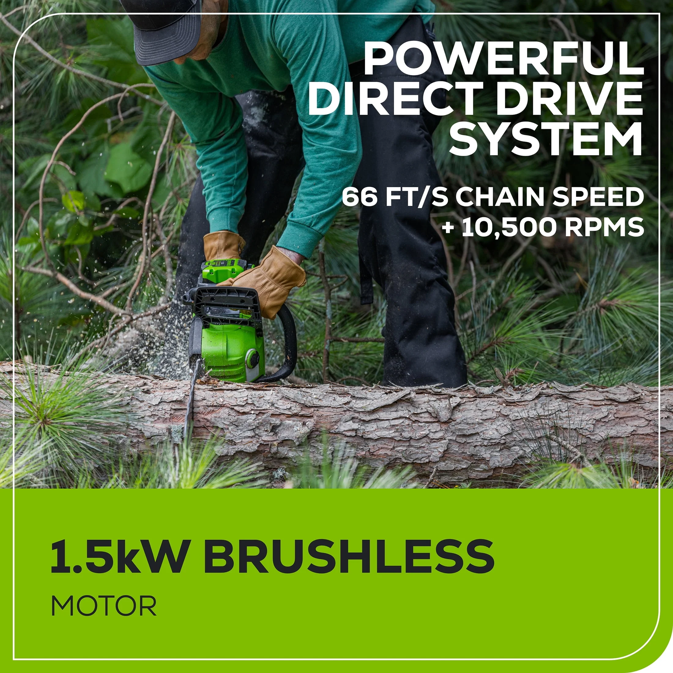 Greenworks 60V 16 1.5kW Brushless Chainsaw with 2.5 Ah Battery & 3 Amp Charger 2028602