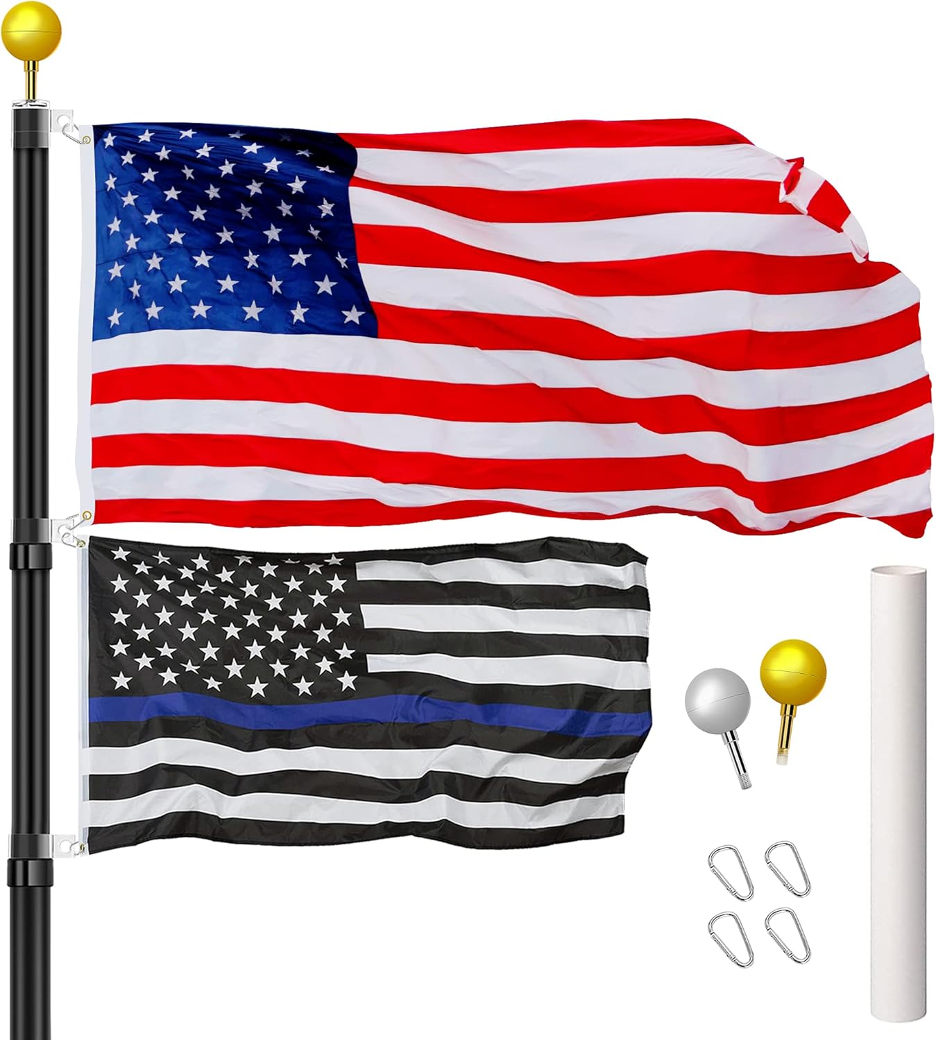 30FT Telescopic Flag Pole Kit, Extra Thick Heavy Duty Aluminum Telescoping Flagpole for Outside, Outdoor Inground Large Flag Poles with 3x5 American Flag for Residential, Yard or Commercial, Silver