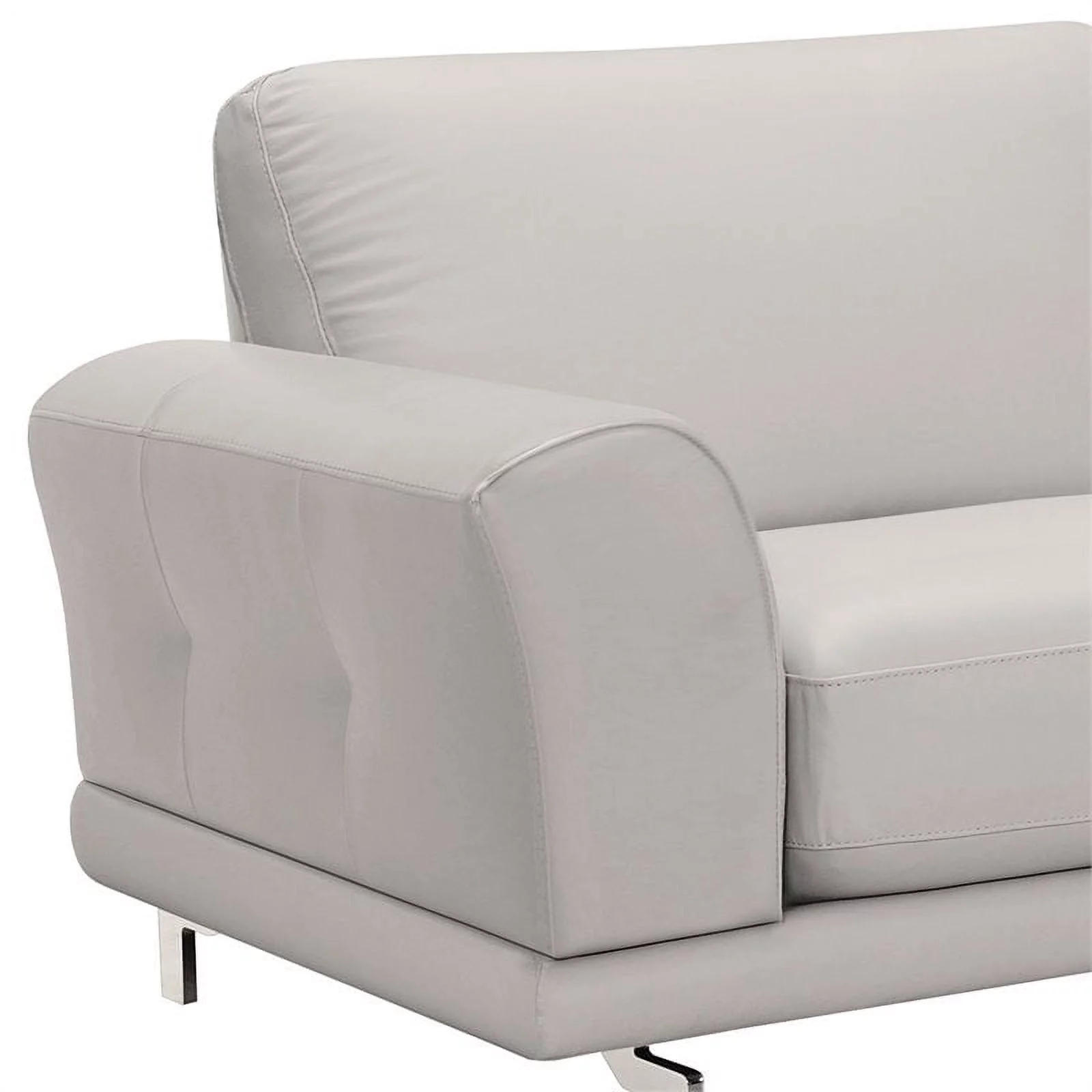 Natural Greige Modern Leather Sofa in Dove Gray/Brushed Silver