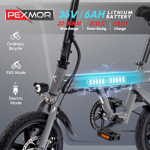 PEXMOR Electric Bike for Adults, 350W Motor (Peak 500W) Ebike 36V 6AH Battery, 14" Folding Commuter City Electric Bicycle for Adults/Teens, Complies to UL2849