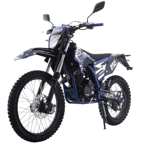 X-PRO Knight DLX 250 Dirt Bike 5-Speed Manual Transmission 21"/18" Wheels Blue | Zongshen Brand Engine, All Lights, Electric/Kick Start