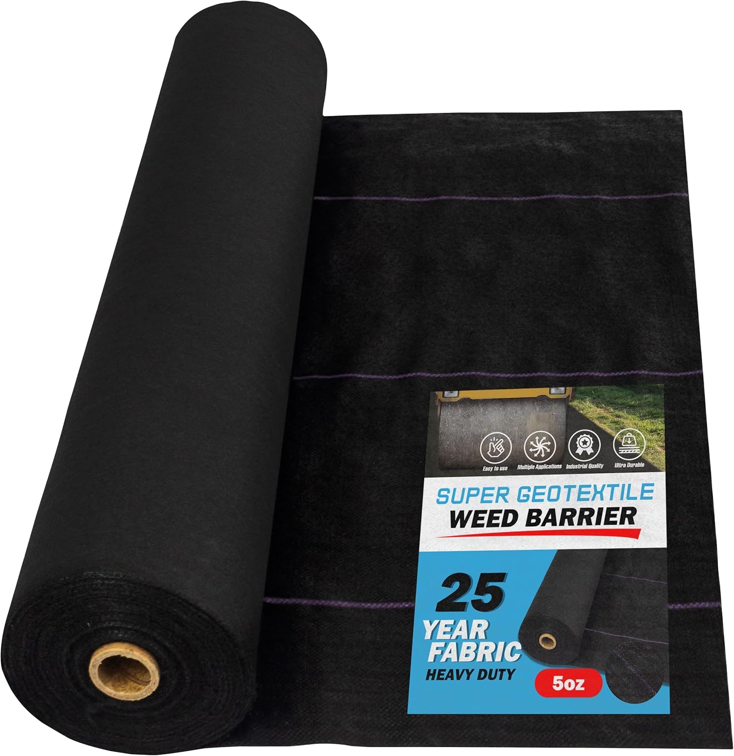 Professional 5oz Geotextile Weed Barrier Fabric - Heavy Duty Landscape Fabric for Gardening, Landscaping, Weed Fabric, Eco Friendly (8x100)