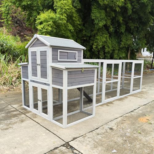 3-Tier Large Wooden Chicken Coop for 8-10 Chickens,Outdoor Walk-in Chicken Coop House with Run&Nesting Boxes,Hen House Poultry Pet Habitat Hutch Cage W/Pull Out Trays&Wire Fencing(95"×80"×83")