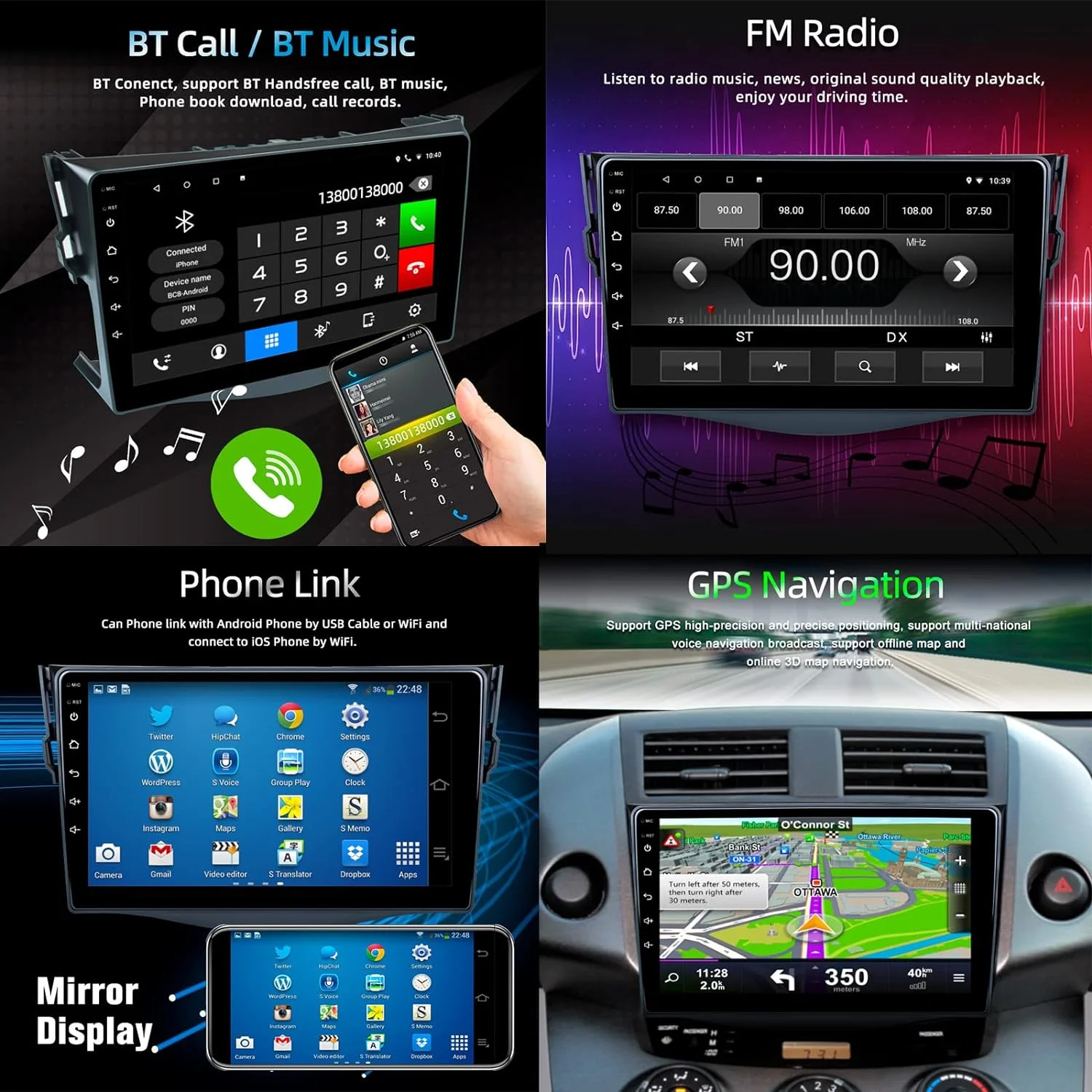 THONZER Car Radio for Toyota RAV4 2005-2013, Android 11 Touch Screen 9 Inch IPS Car Stereo with Carplay and Android Auto, Support Bluetooth Hands-Free/Mirror Link/FM/WiFi/GPS Navigation 1+32GB - Curated Treasures Market