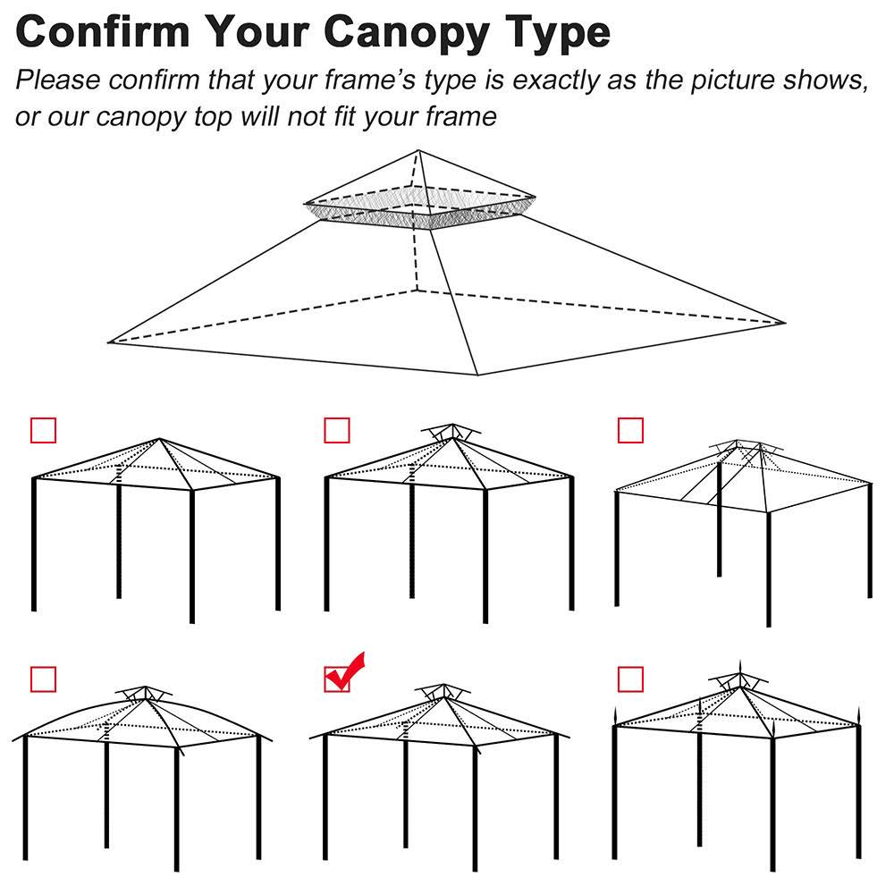 Yescom 10.6&x10.6& Outdoor Gazebo Canopy Top Replacement 2-Tier UV30 200g PA Patio Cover for Madaga Frame
