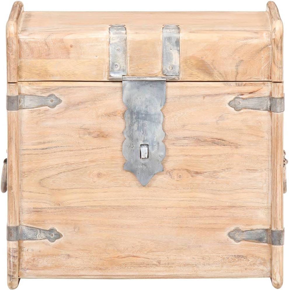 Rustic Solid Acacia Wood Chest Storage with Safety Hinge Wooden Trunk ​Chest, Wood Treasure ​Chest, Home Decor Hallway Interior Living Room Chest 15.7" x 15.7" x 15.7"