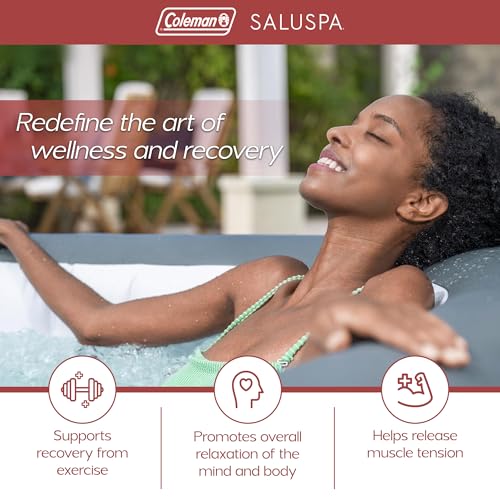Coleman SaluSpa AirJet 4 to 6 Person Inflatable Hot Tub Square Portable Outdoor Spa with 140 Soothing AirJets and Insulated Cover, Gray