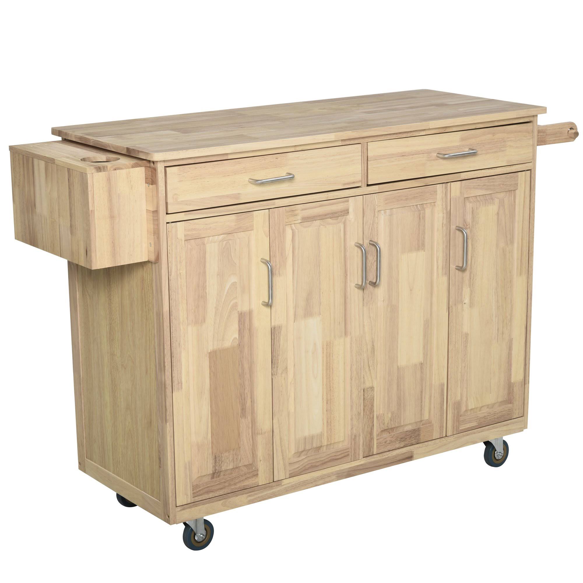 Homcom Wooden Rolling Kitchen Island Utility Trolley Storage Cart