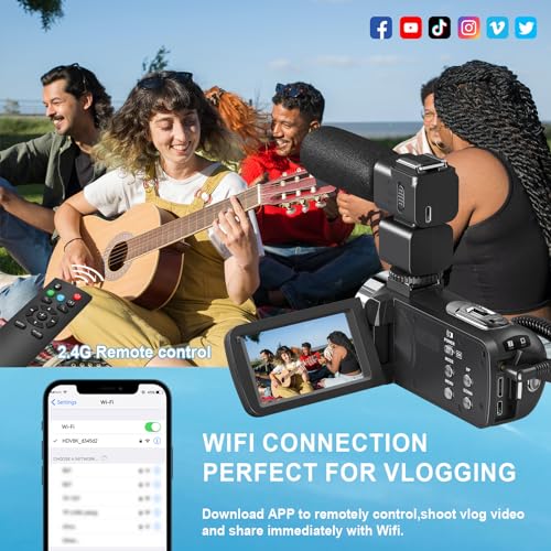 8K Video Camera 64MP Camcorder YouTube Vlogging Cameras 18X Digital Zoom Webcam IR Night Vision WiFi 3.0”Touch Screen Camcorders with Stabilizer, Mic, 64G SD Card, Remote Control and 2 Batteries