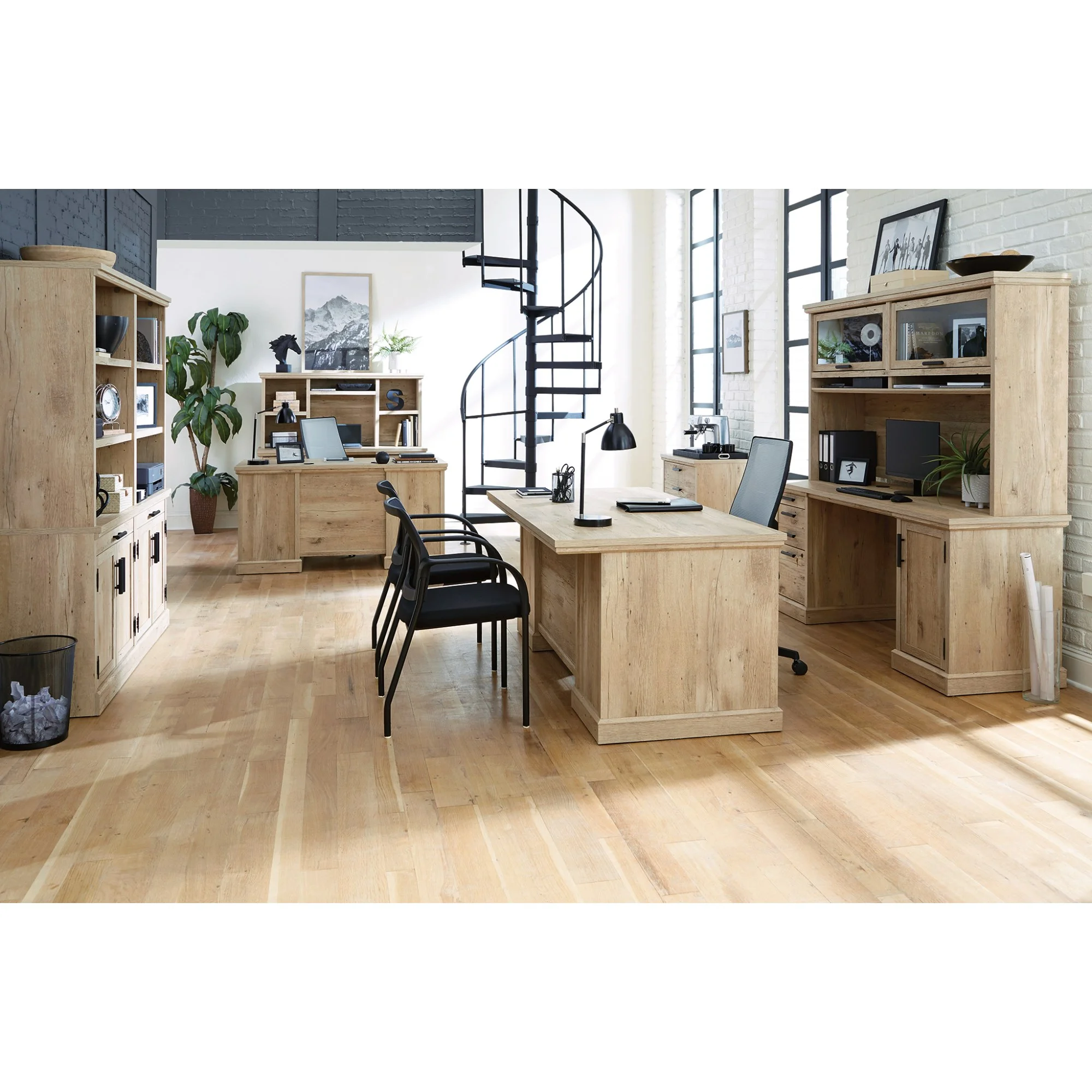 Sauder Mason Peak 60" Engineered Wood Double Pedestal Desk in Prime Oak