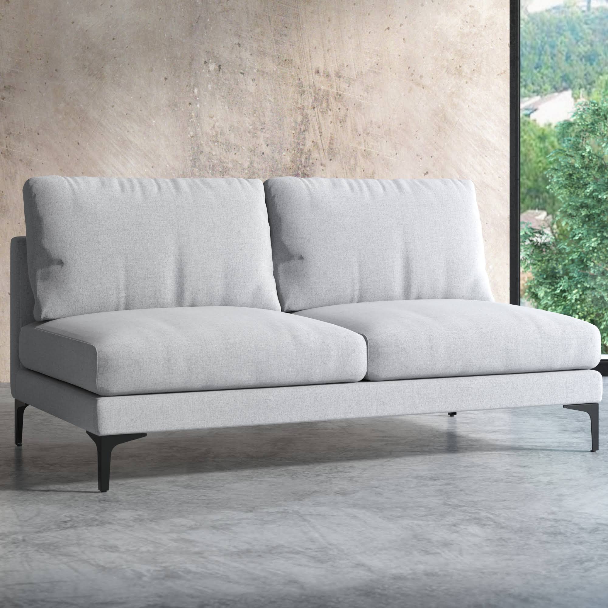 Light Gray Armless 2 Seater Sofa, Black Leg | Adams by Castlery
