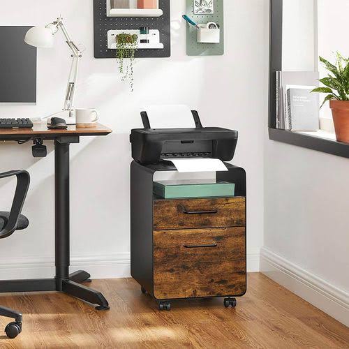 SONGMICS Black u0026 Rustic Brown File Cabinet with 2 Drawers
