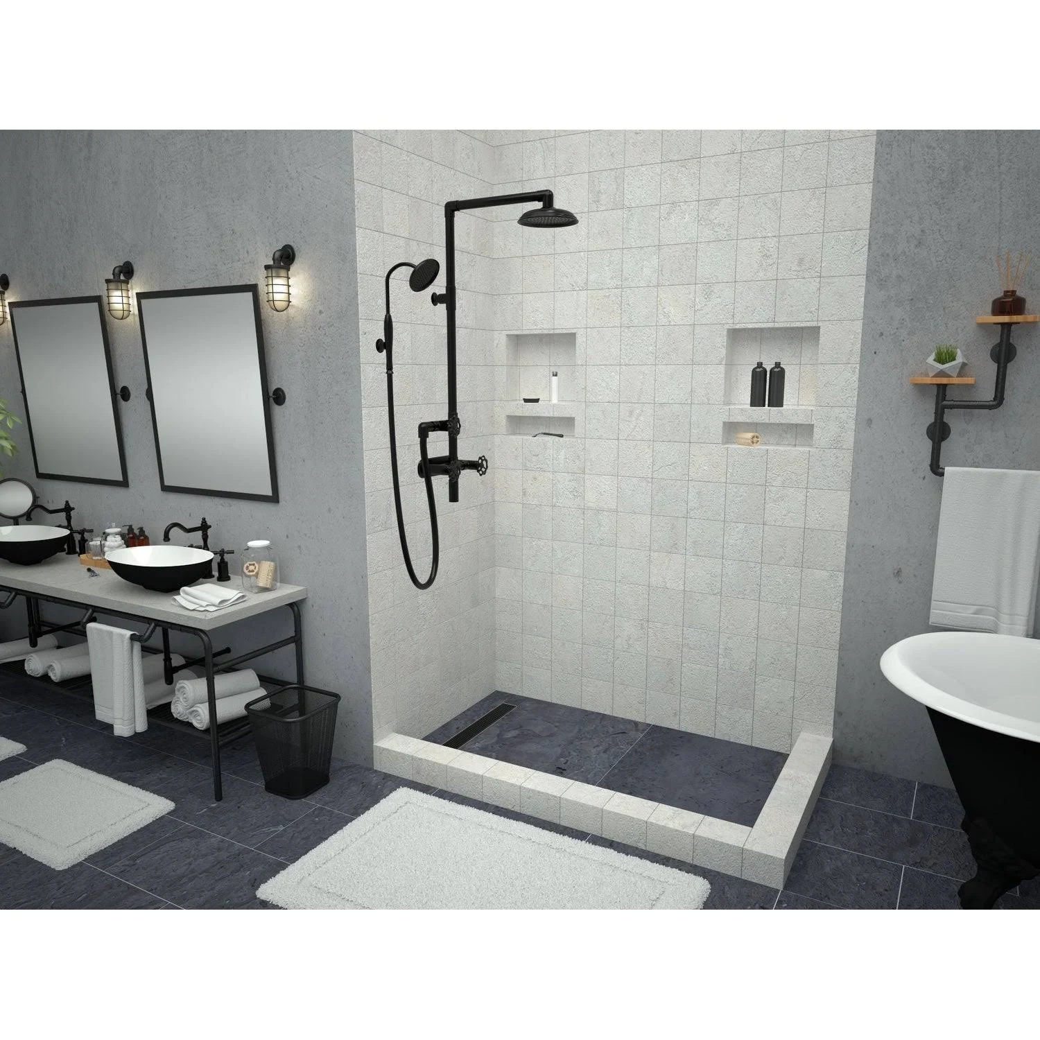 Tile Redi Double Threshold Shower Base with Designer Grate, Bronze