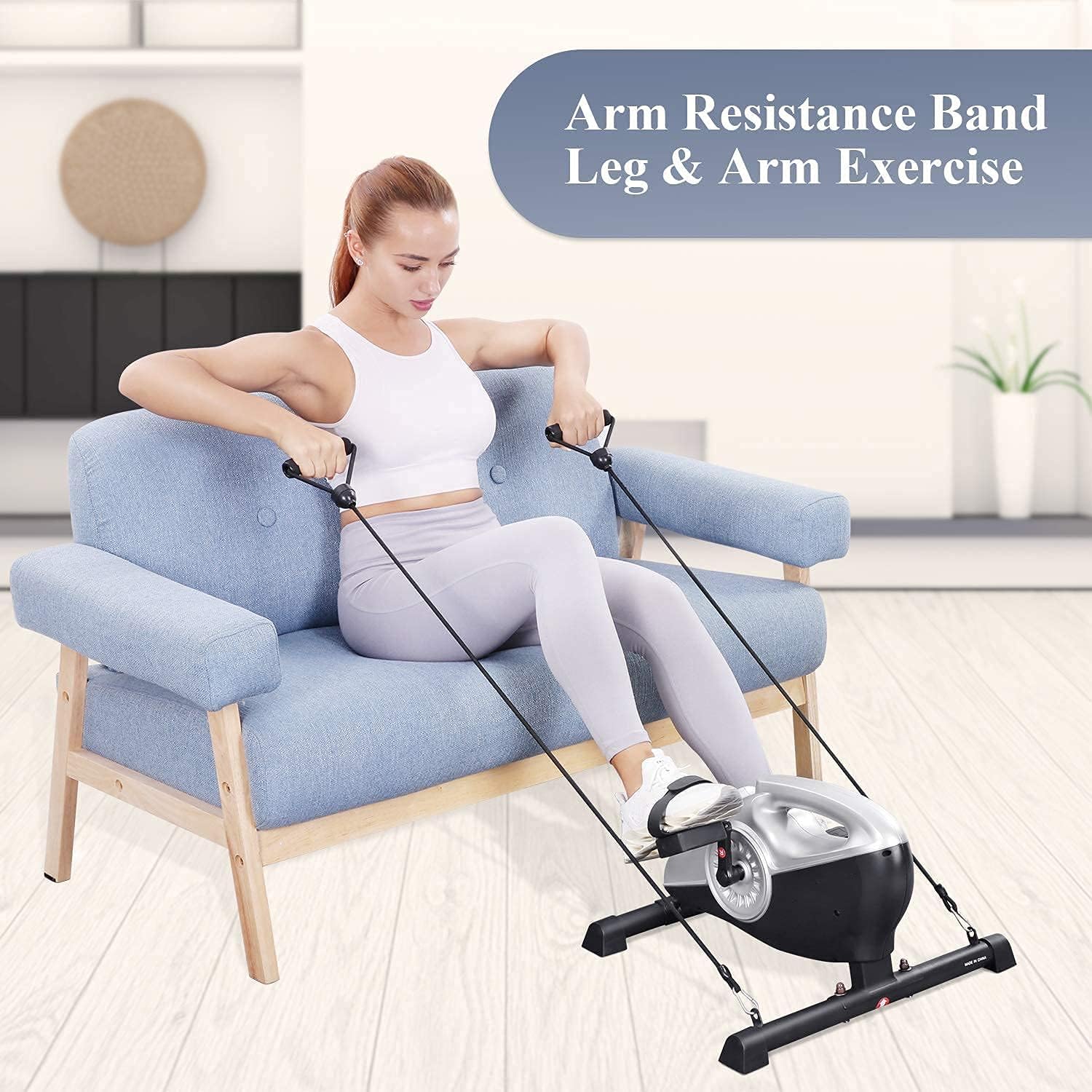 Under Desk Bike Pedal Exerciser, 16 Levels Resistance Magnetic Exercise Bike LCD Monitor for Arm Leg Body Workout at Home & Office for Elderly Recovery & Exercise (Resistance Bands Included)