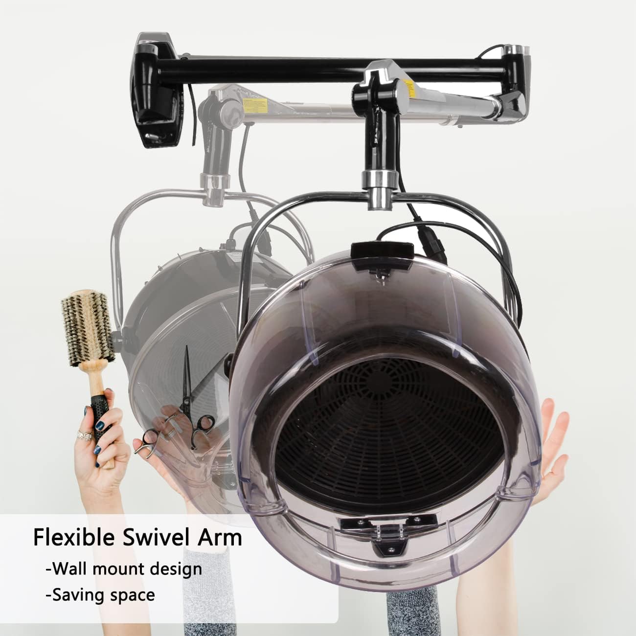 Samger Retractable 900W Wall Mounted Hair Hood Dryer Professional Hair Dryer with Flexible Swivel Arm Built-in 60min Timer Adjustable Temperature 70℃ Beauty Barber Spa Equipment Fits Concrete Wall