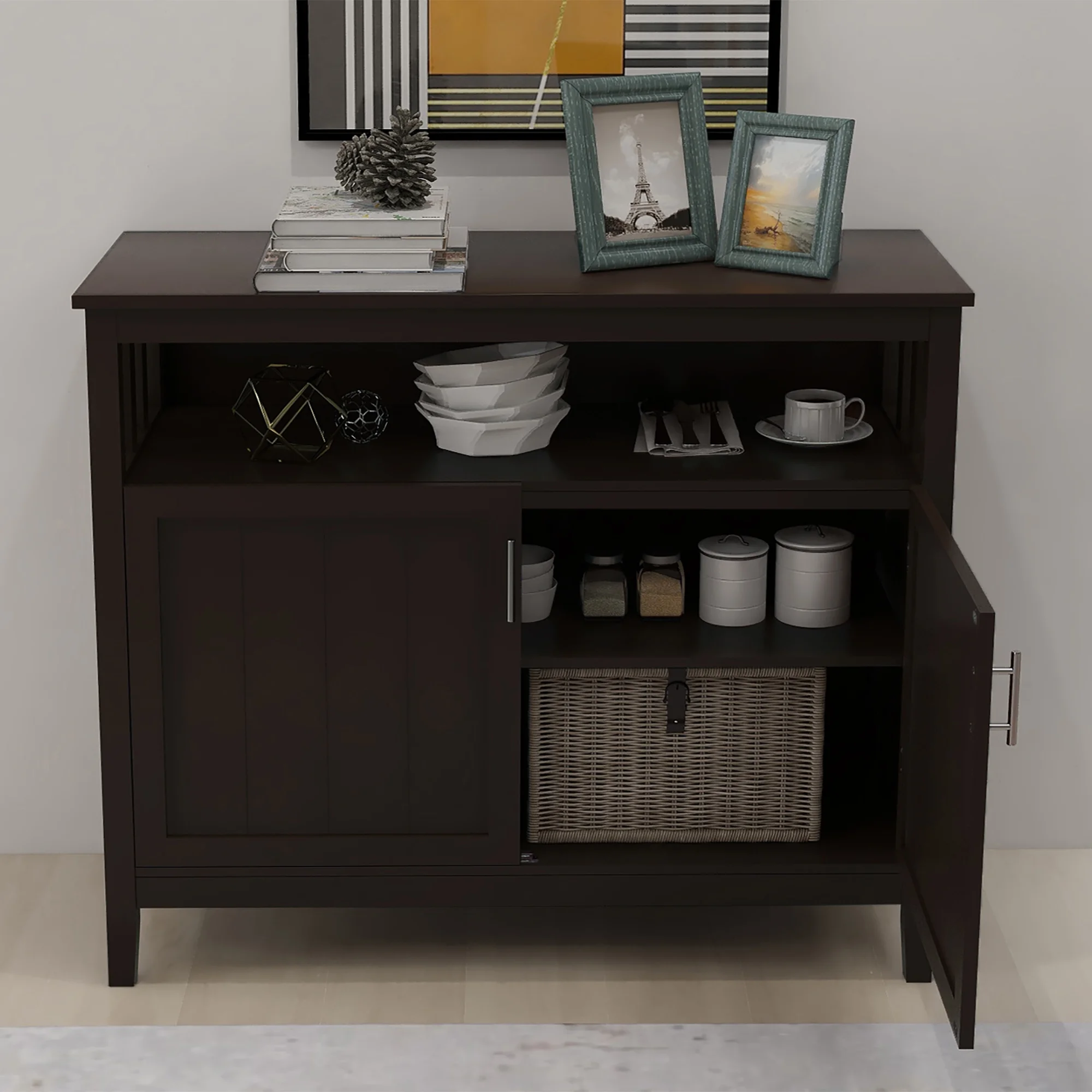 Anself Kitchen Storage Sideboard And Buffet Server Cabinet-Brown Color