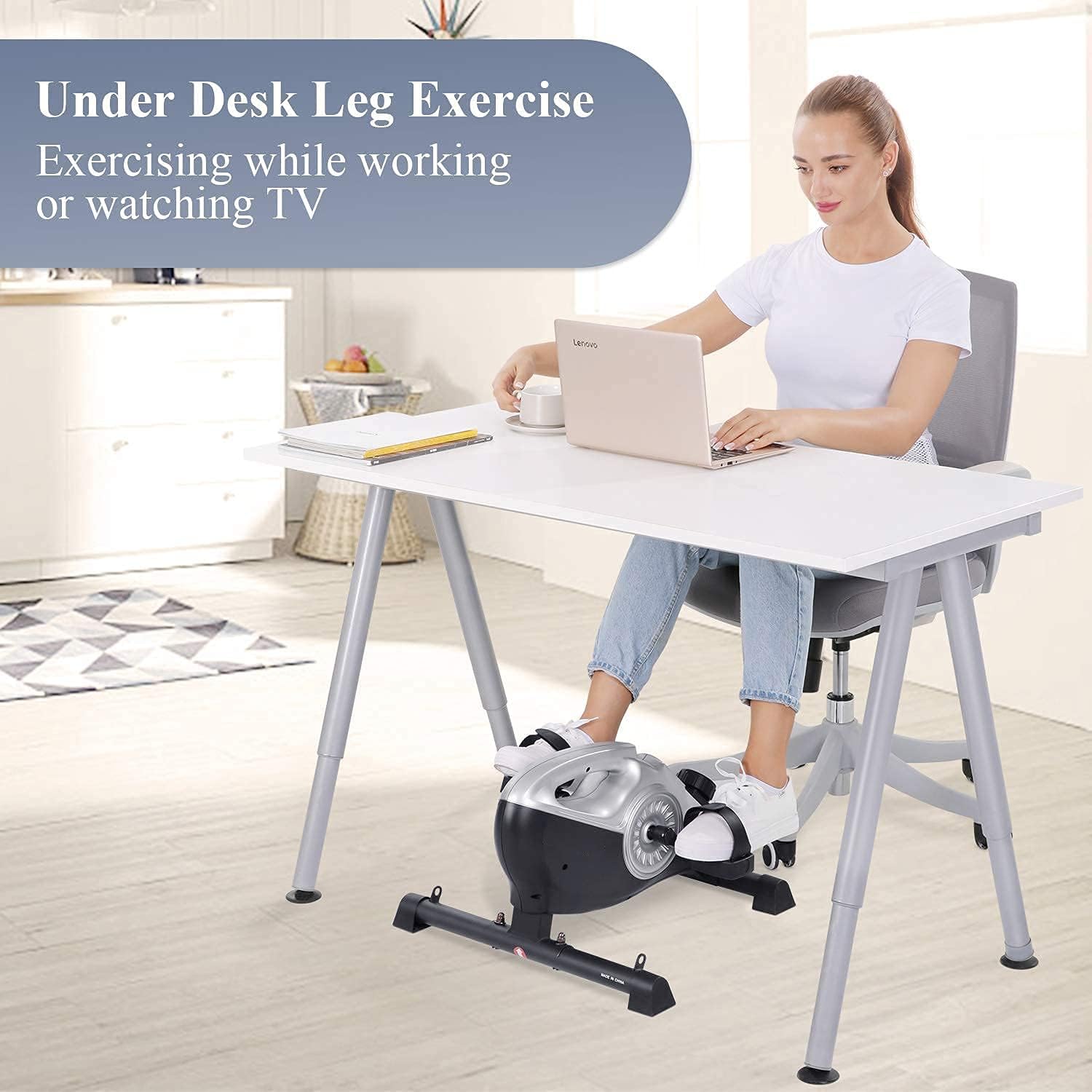 Under Desk Bike Pedal Exerciser, 16 Levels Resistance Magnetic Exercise Bike LCD Monitor for Arm Leg Body Workout at Home & Office for Elderly Recovery & Exercise (Resistance Bands Included)