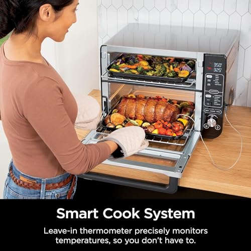 Ninja DCT401 12-in-1 Double Oven with FlexDoor, FlavorSeal & Smart Finish, Rapid Top Convection and Air Fry Bottom, Bake, Roast, Toast, Air Fry, Pizza and More, Stainless Steel (Renewed)