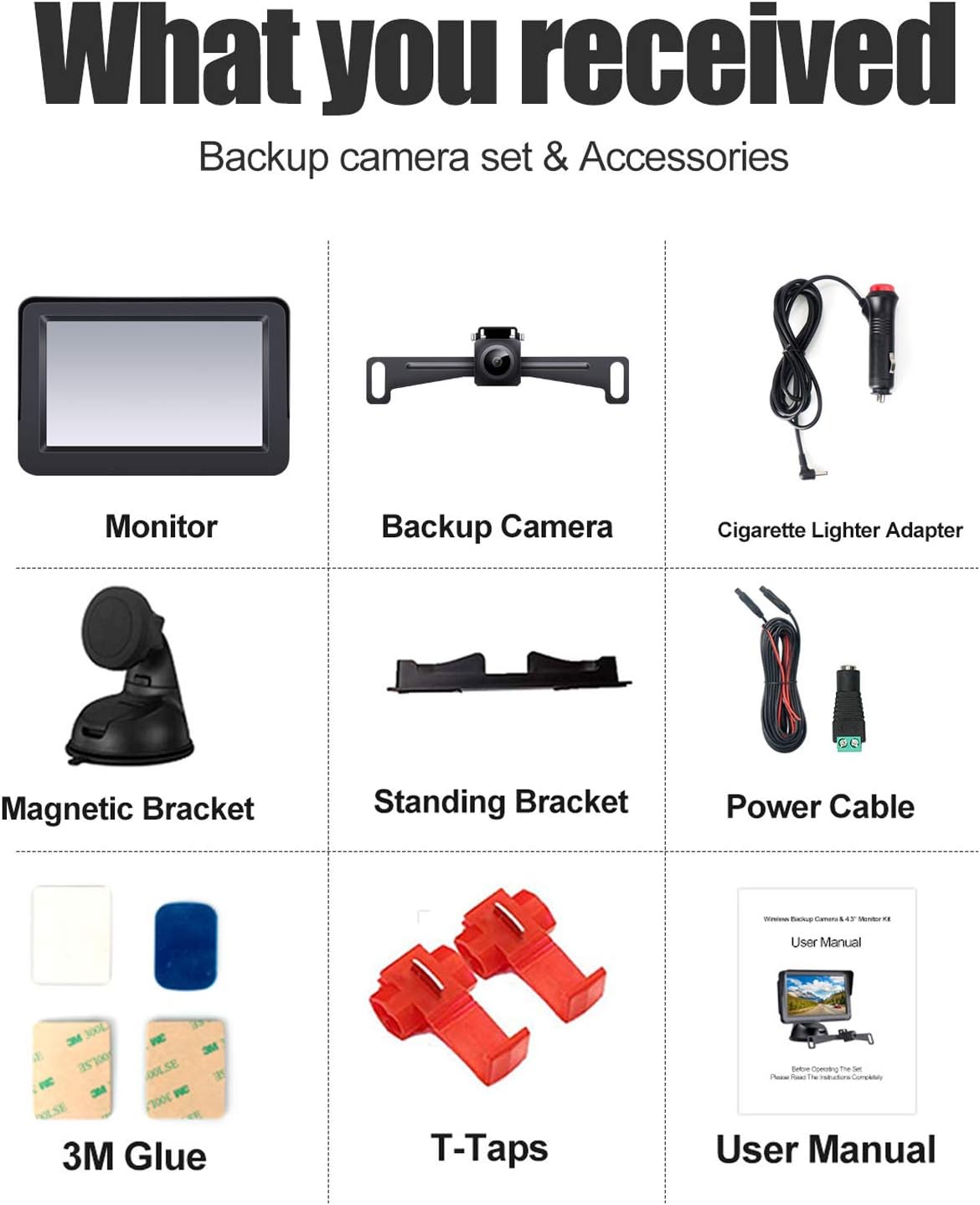 Regetek HD Digital Backup Camera System 5'' LCD Monitor Waterproof Night Vision Rear/Front View Camera for Cars ATVs SUVs UTVs Can-Am Vans Campers Sedans Pickup Truck Minivans Trailer RVs Motorhomes