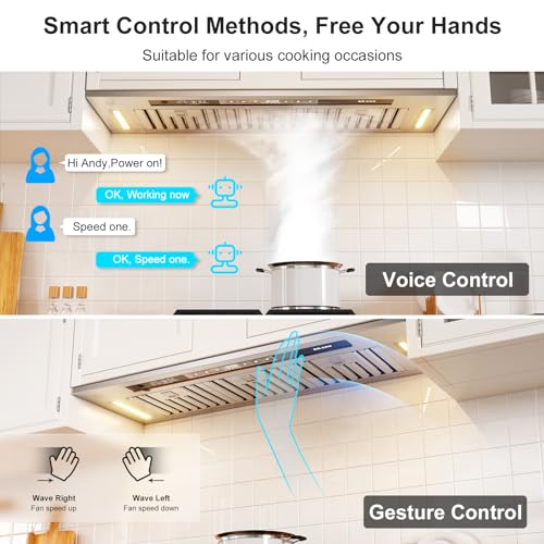 BRANO Insert Range Hood, 900 CFM Voice Control Kitchen Hood Stove Hood Vent with Touch Control, Gesture Sensing Touchless Control, 4-Speed Fan, Convertible Ducted/Ductless