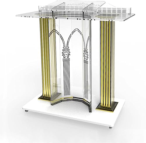 Acrylic Podium w/Casters Floor Standing Super Golden Luxury Podium Table Church Rolling Podium Conference Room Company Lectern Reception Desk