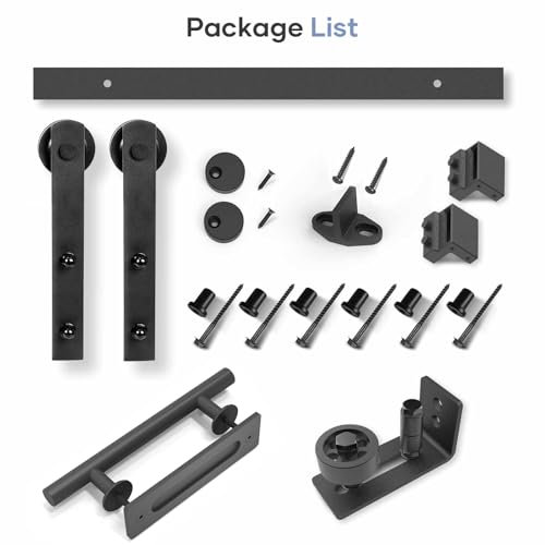 EaseLife 12 FT Double Sliding Barn Door Track and Handle Hardware Kit,Straight Pulley,Slide Smoothly Quietly,Easy Install (12FT Track Kit for 33"~36" Wide Double Door)