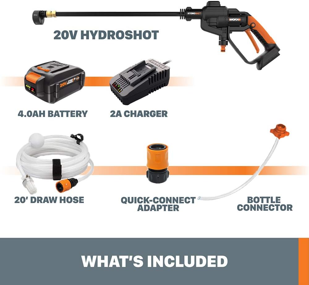 WORX Hydroshot 20V Power Share 320 PSI Portable Power Cleaner -WG620 (Battery & Charger Included)