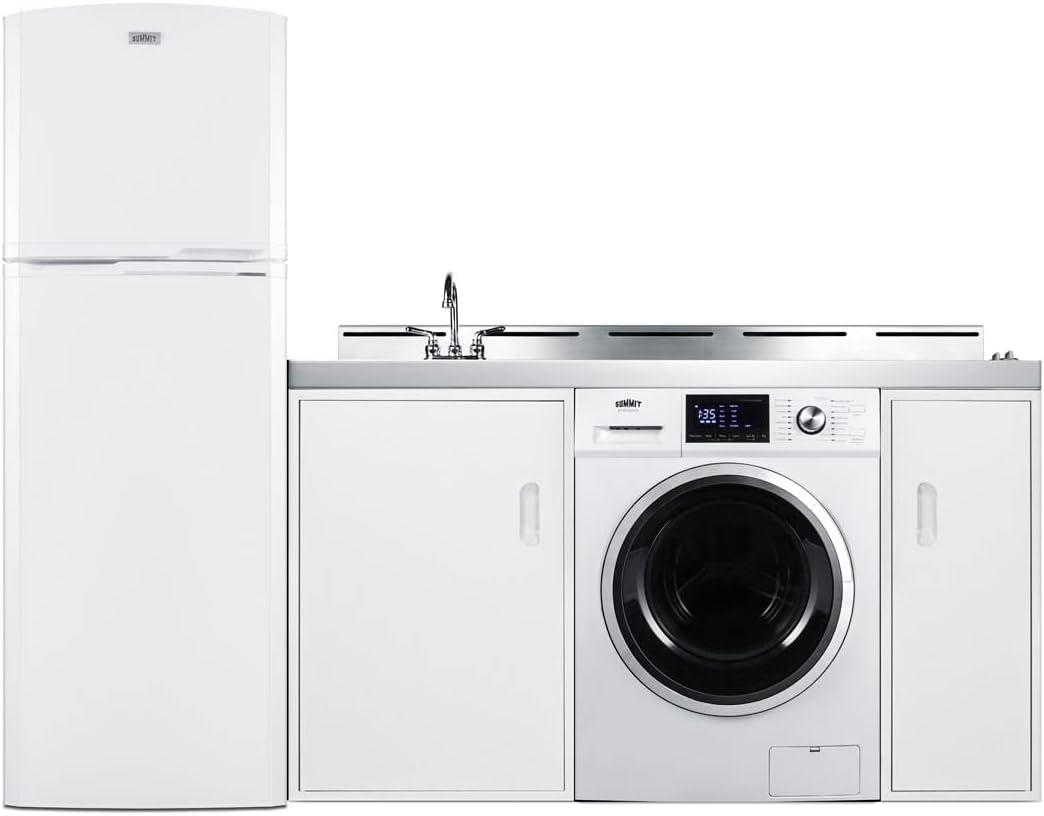 Summit Appliance ACKSPWD82 83" Wide All-In-One Kitchenette with Washer/Dryer Combo; a Full-sized Refrigerator-freezer, 2-Burner Cooktop, Non-vented 115V Washer/dryer Combo, and Sink