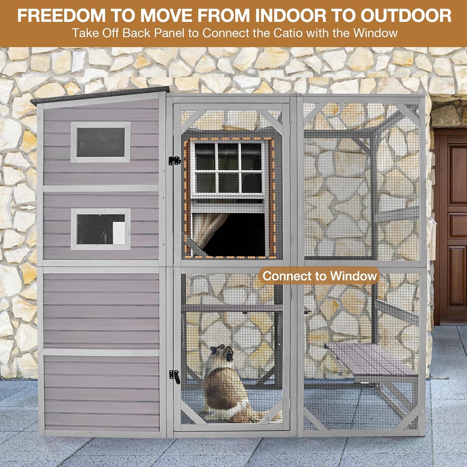 Catio Cat House Outdoor Kitty Enclosures 77" Large Cat Home with Run Cat Cage with Platforms Kitty Playpen,4 Tiers