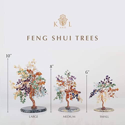 KARMA AND LUCK, Strength & Growth Real Chakra Crystal Feng Shui Tree Home Décor, Wrapped in Copper Wire on Agate Base, Handmade in Bali, Medium 8”