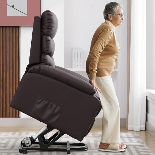 Power Lift Recliner Chair PU Leather with Heat Massage for Elderly,Electric Power Recliner Chair with 2 Remote for Seniors for Small Space,Black