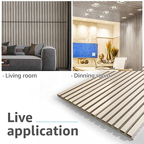 Art3d 4pcs-107 x 8in Slat Acoustic Panel for Wall and Ceiling, 3D Fluted Sound Absorbing Panel with Wood Finish, White Elm