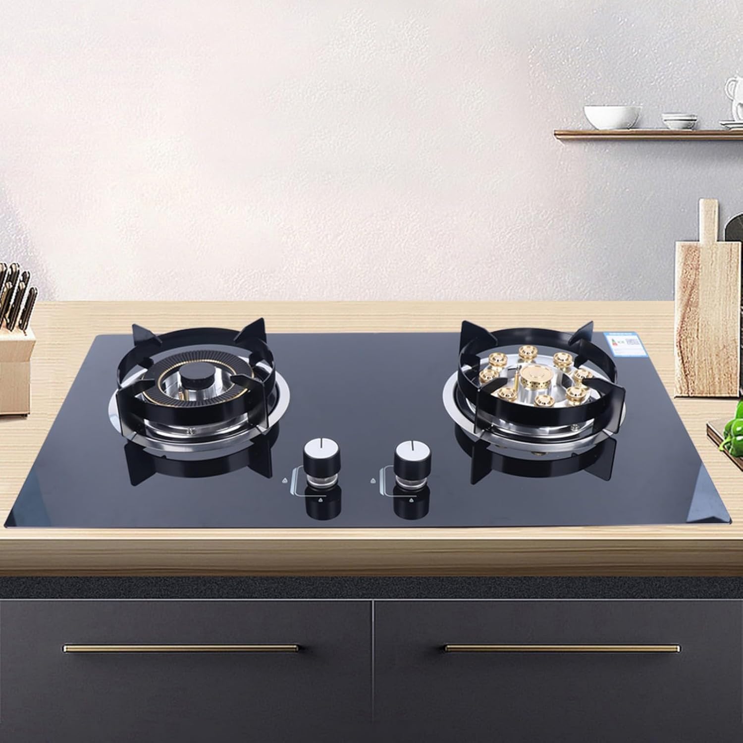 Gas Cooktop Stove Top 2-Burner Built-in Natural Gas Cooker Gas Stove 730x410mm, Camping Double Burner LPG for RV, Apartments, Outdoor Kitchen and BBQ Island Easy to Clean