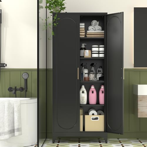 Metal Storage Cabinet with Doors and Shelves, 71 Inch Tall Kitchen Pantry Cabinet, Pantry Cabinets for Kitchen Storage, Freestanding Cupboard for Living, Dining Room, White, Assembly Required