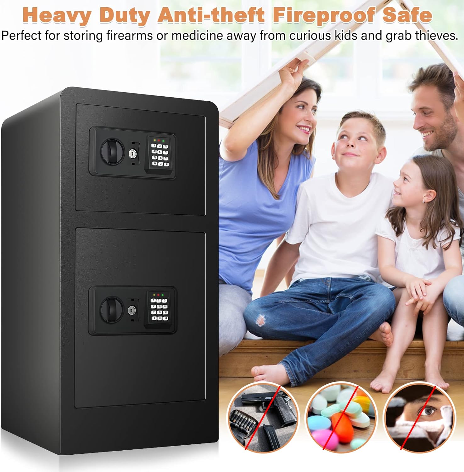 3.6 Cubic Extra Large Fireproof Safe Box with Double Safe, 83 LB Heavy Duty Security Home Safe with Inner Cabinet Box, Anti-Theft Combination Lock Box for Money Jewelry Documents Valuables