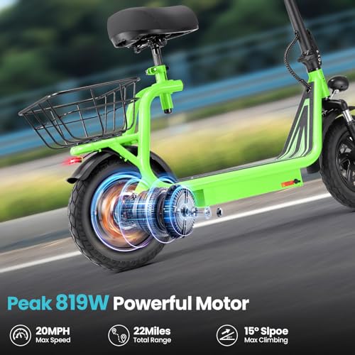 Caroma Peak 800W/1200W Electric Scooter Adults, 30 Miles Max Range, Foldable Electric Scooter with Seat, Front Suspension, Detachable Large Basket,Commuter E-Scooter for Adult and Teens