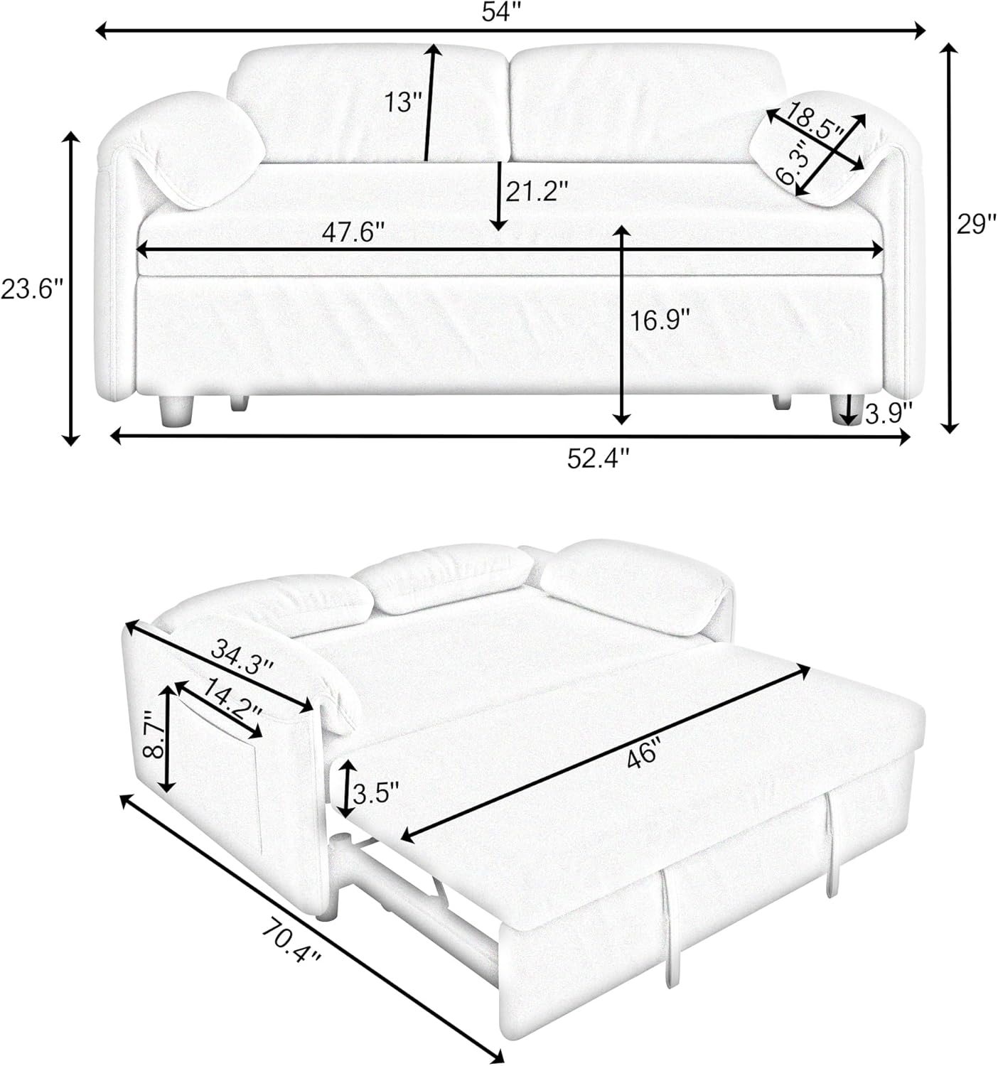 Convertible Sleeper Sofa with Pullout Bed, Upholstered Velvet Mini Couch w/Adjsutable Backrest & Side Pockets, 54" W Modern Sofa&Couches Futon Loveseat Single Recliner for Small Space, Blue