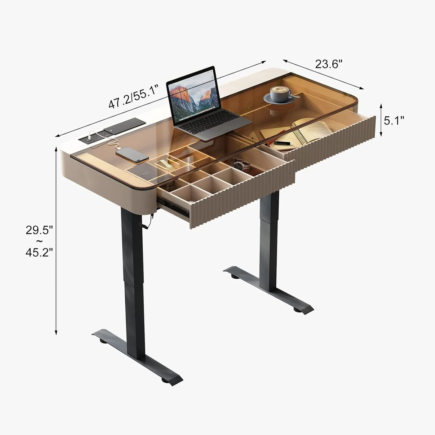Office Desk, Up and Down Desk,Electric Lift Desk, Standing Desk with Drawer Charging USB Port, Home Office Laptop Desk with Storage